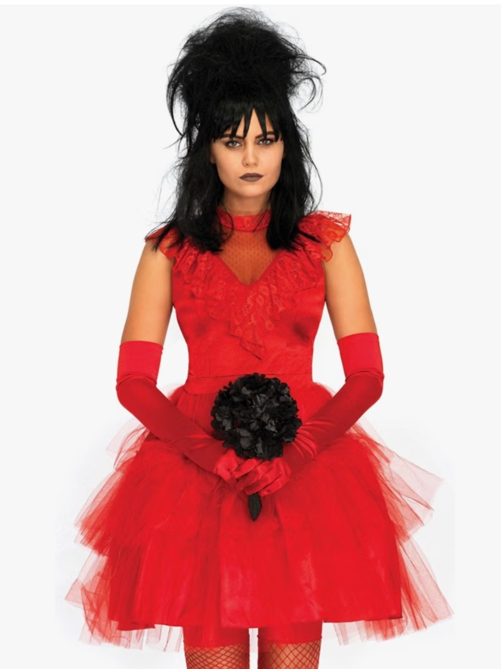 NWT Amazon Red Beetlejuice Lydia Deetz Bride Costume Set with Veil & Gloves - M